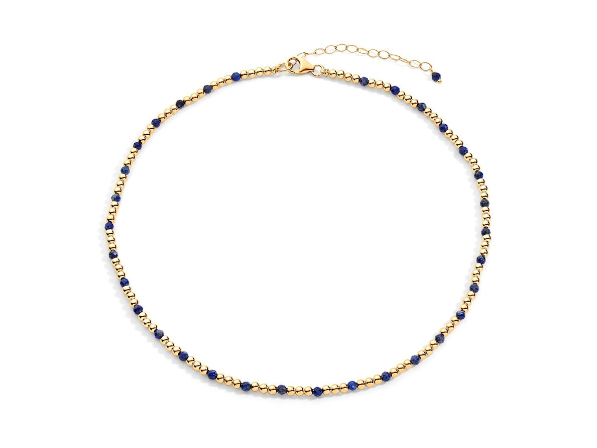 Gold and Lapis 3mm Bead Necklace