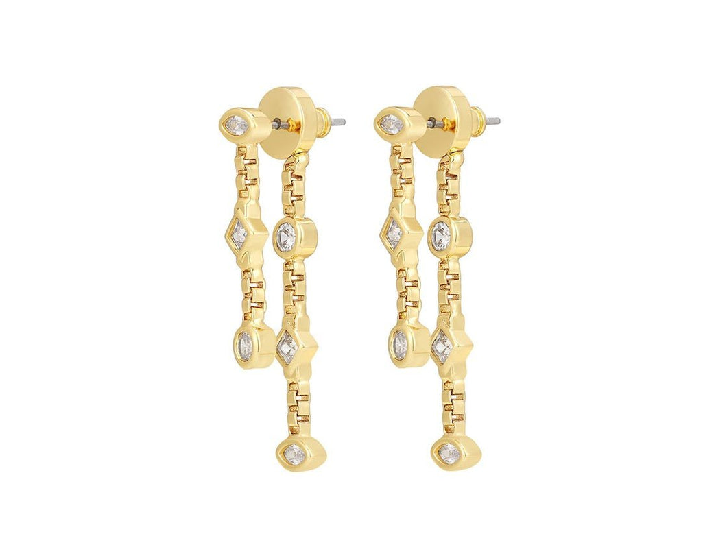 Gold Short to Long Double Chain Stud Earrings