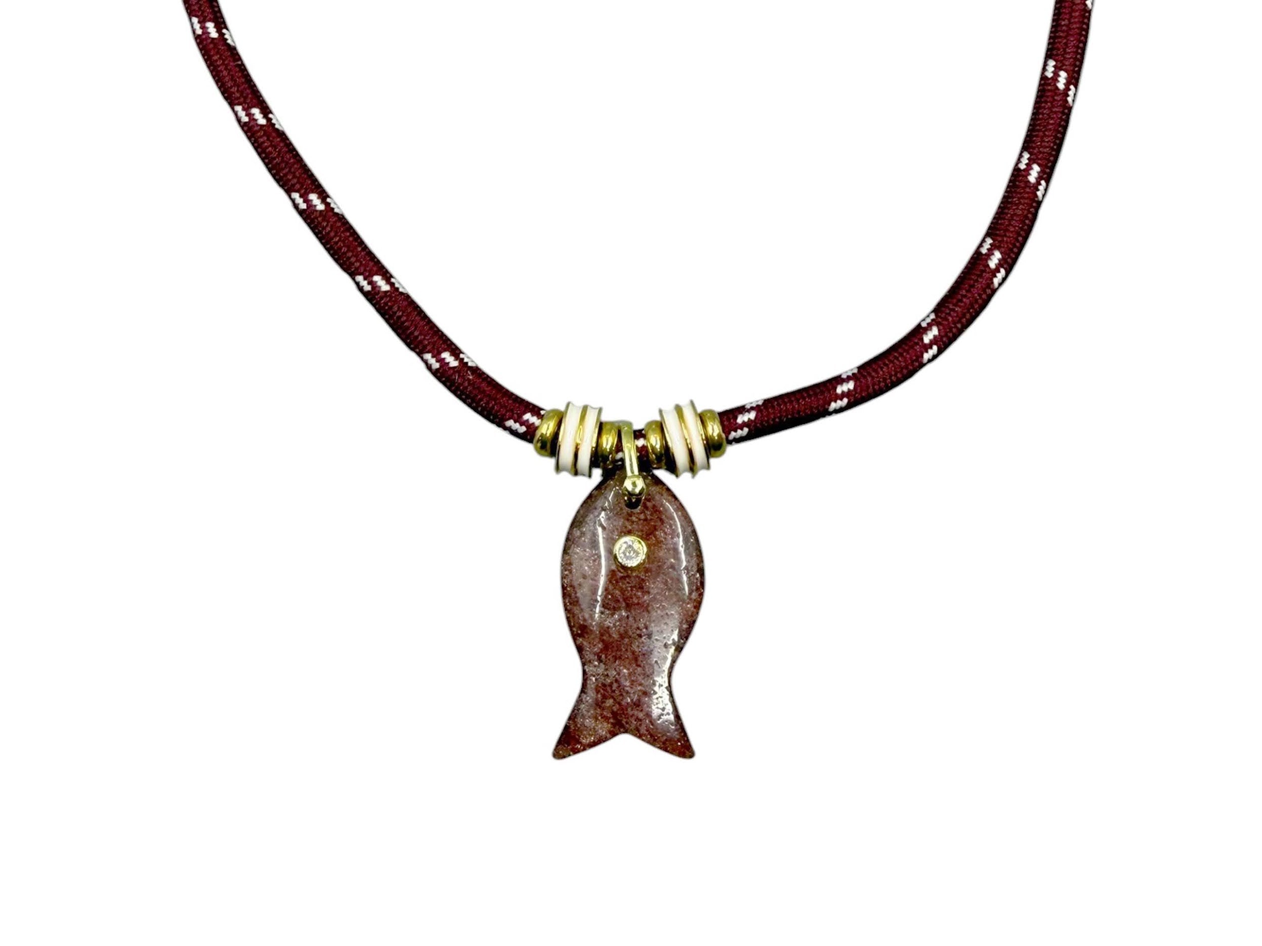 Brown Chrysoprase Fish Charm on Paracord Necklace
