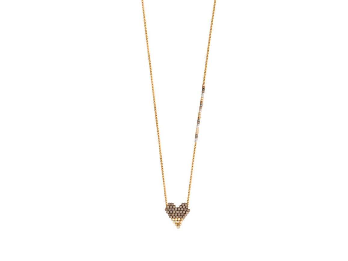 Taupe and Gold Beaded Heartsy Necklace