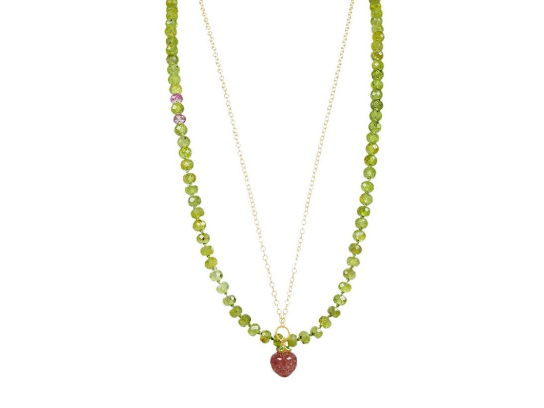 Double Layer Peridot and Strawberry Agate Necklace