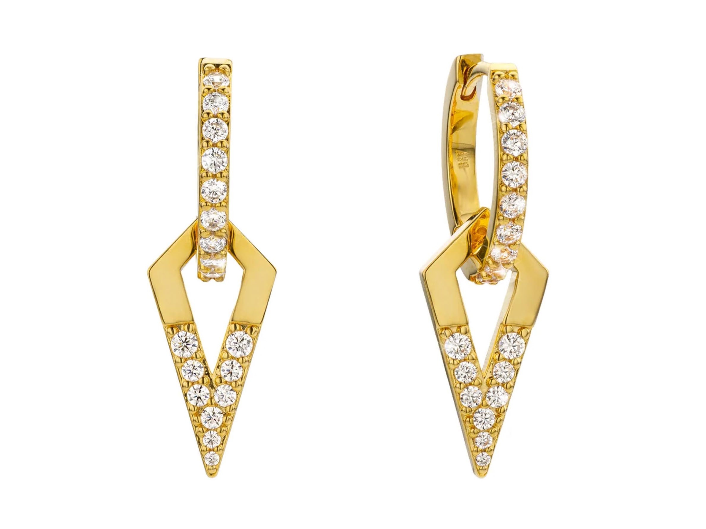 Gold CZ Huggie Hoops with Kite CZ Charm Drops