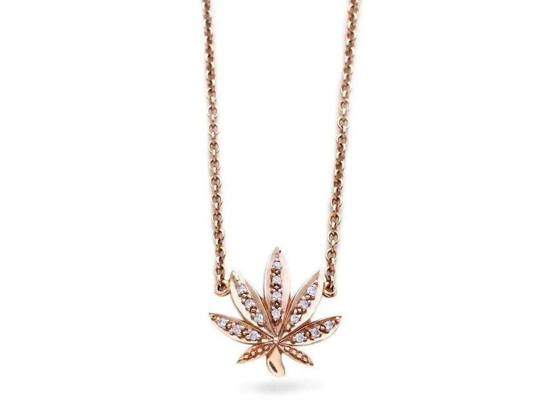 14k Diamond Pot Leaf Pendant Necklace