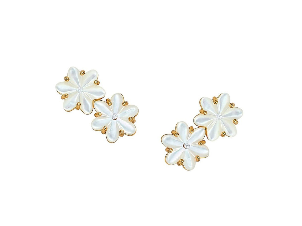 MOP Flower Climber Earrings with CZs
