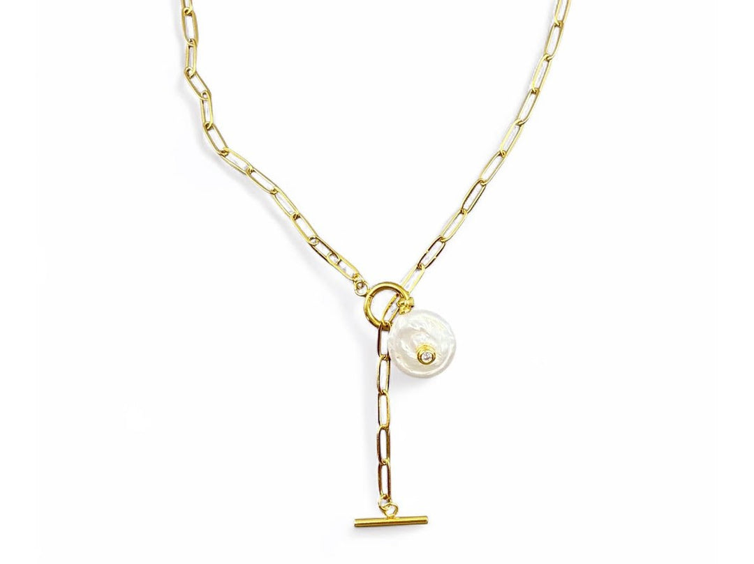Pearl Charm with CZ Center Necklace
