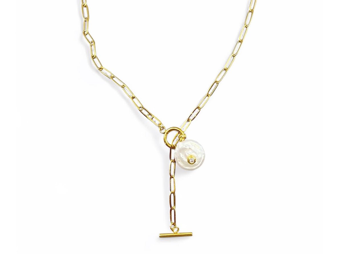 Pearl Charm with CZ Center Necklace
