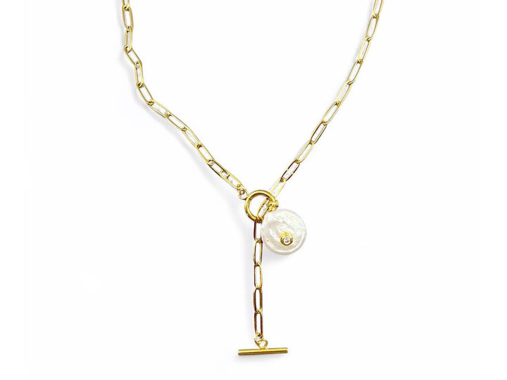 Pearl Charm with CZ Center Necklace