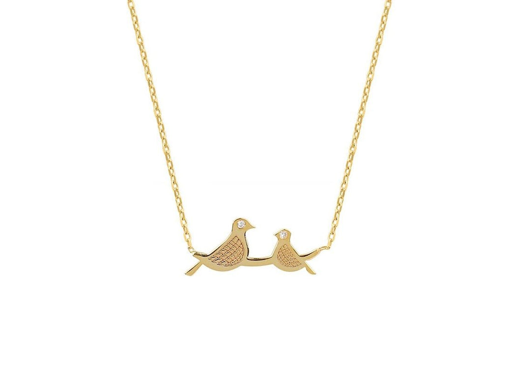 Gold Mama and Baby Bird Necklace