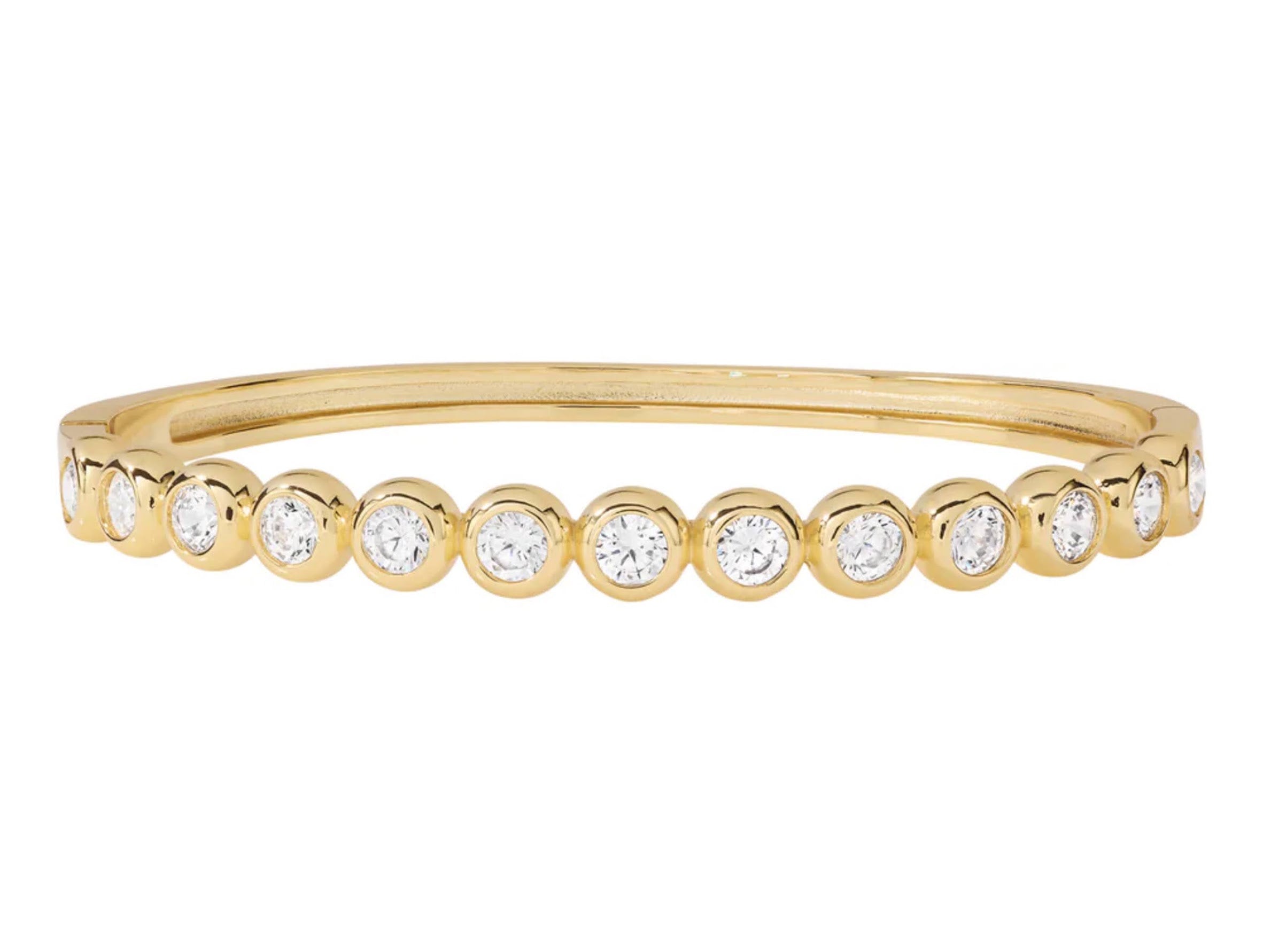 Gold Hinged Bangle with Round CZs
