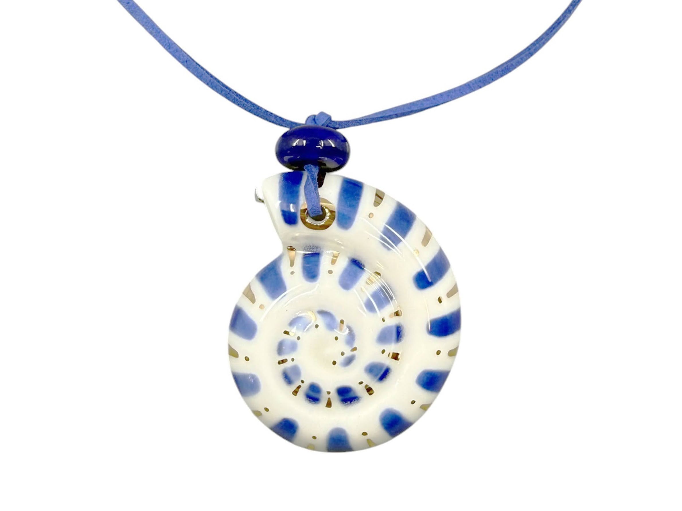 Large White and Blue Ammonite Charm Necklace
