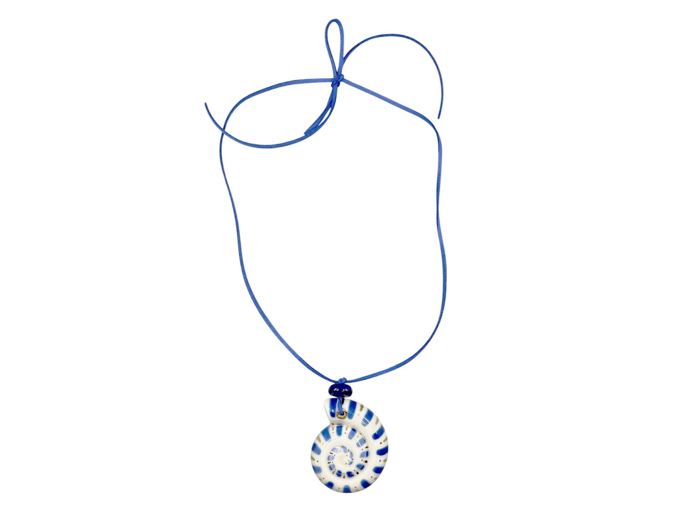 Large White and Blue Ammonite Charm Necklace
