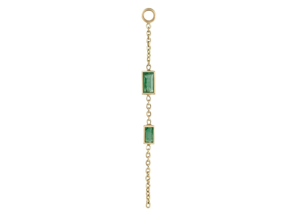 9k Double Baguette Emerald Chain Drop Charm