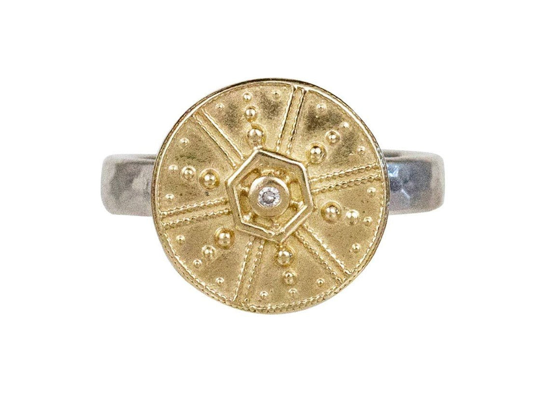 SS/Yellow Bronze Disc Ring with Diamond