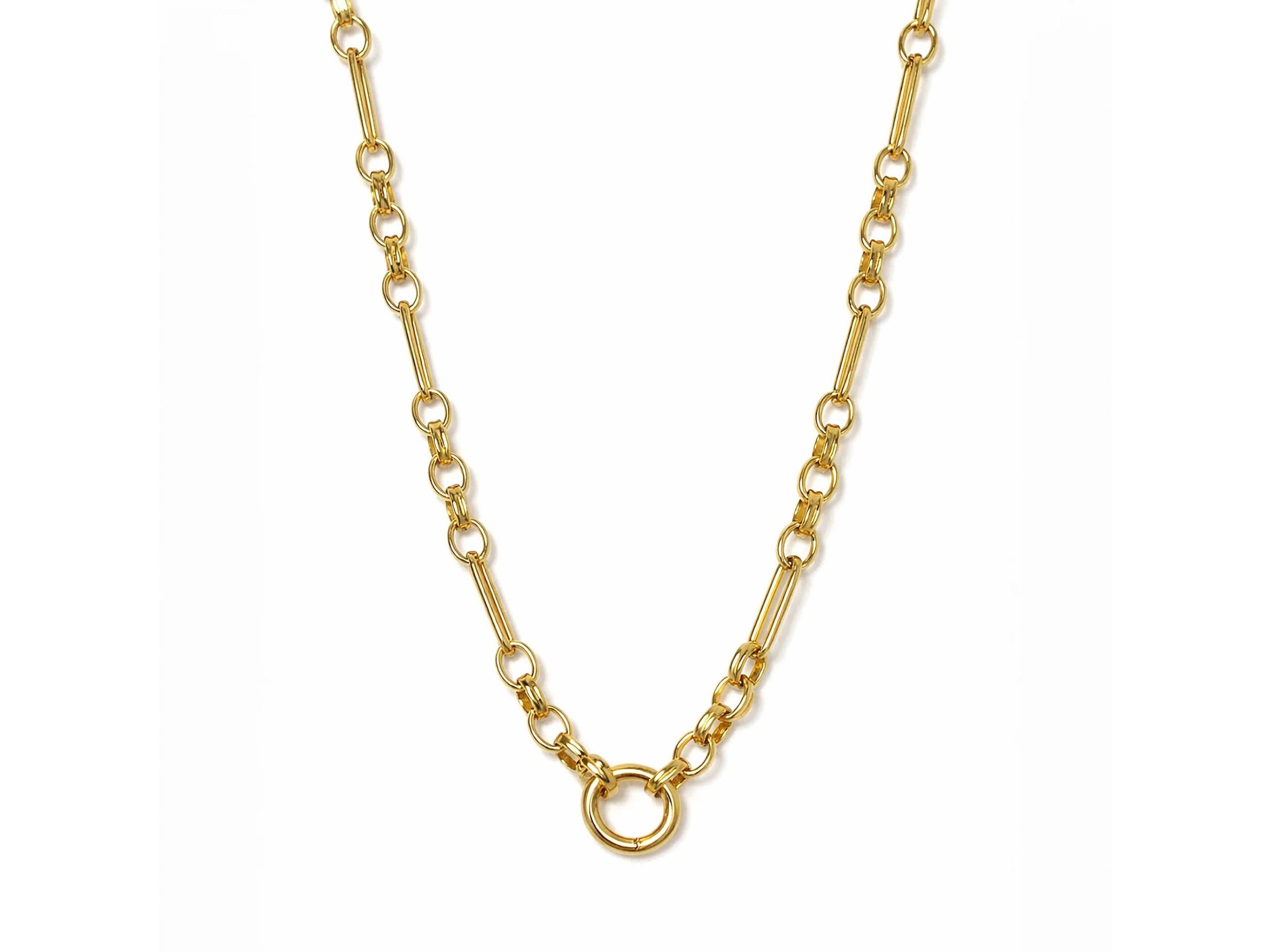 Gold Mixed Paperclip Link Lariat Charm Holder Necklace