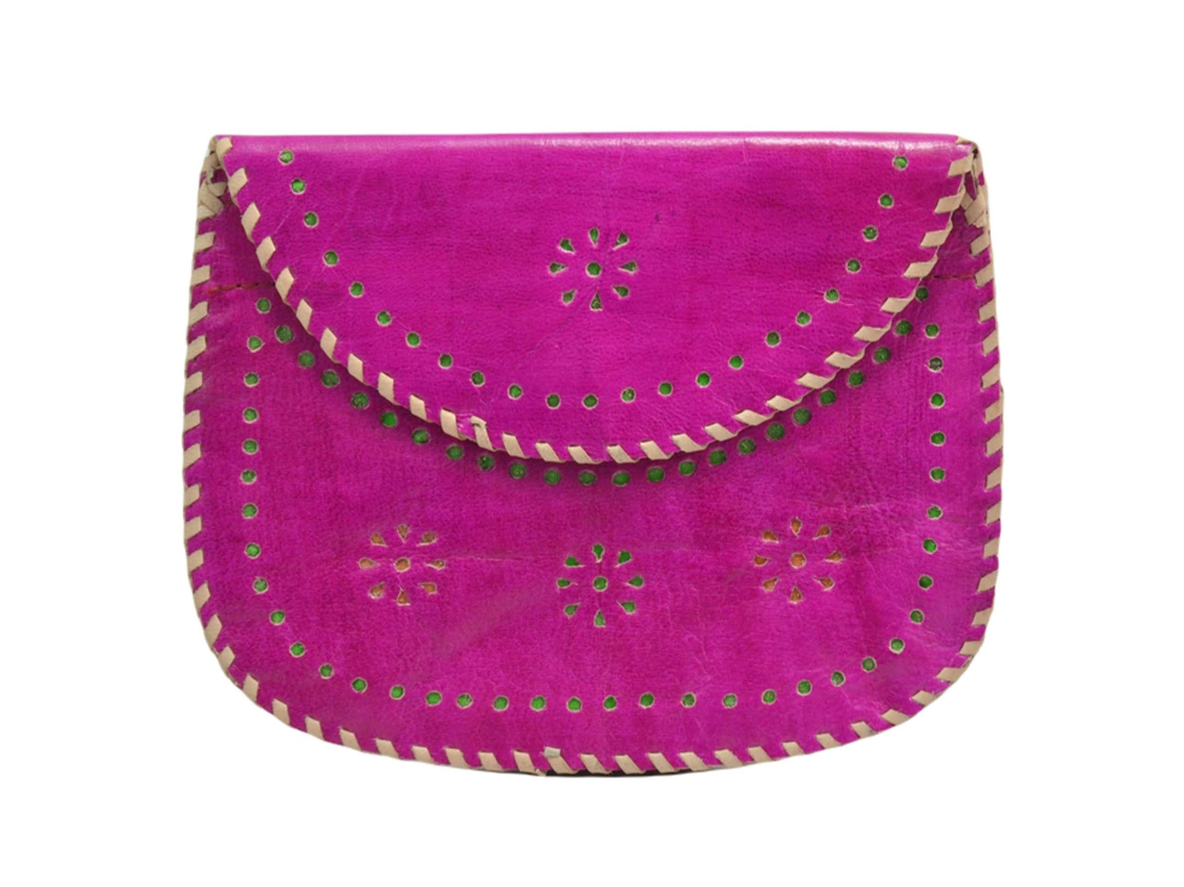 Pink Handpunched Leather Wallet