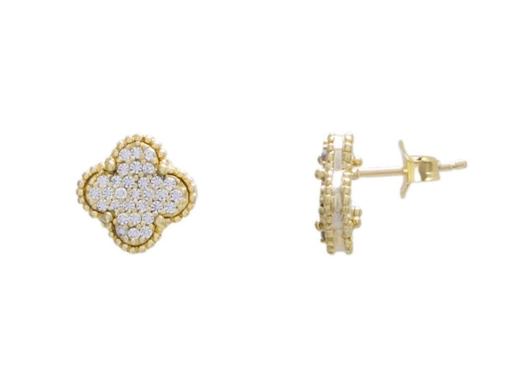Gold Textured Clover Studs with CZS