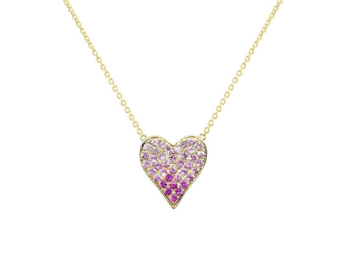 14k Ombre Pink Sapphire Heart Necklace