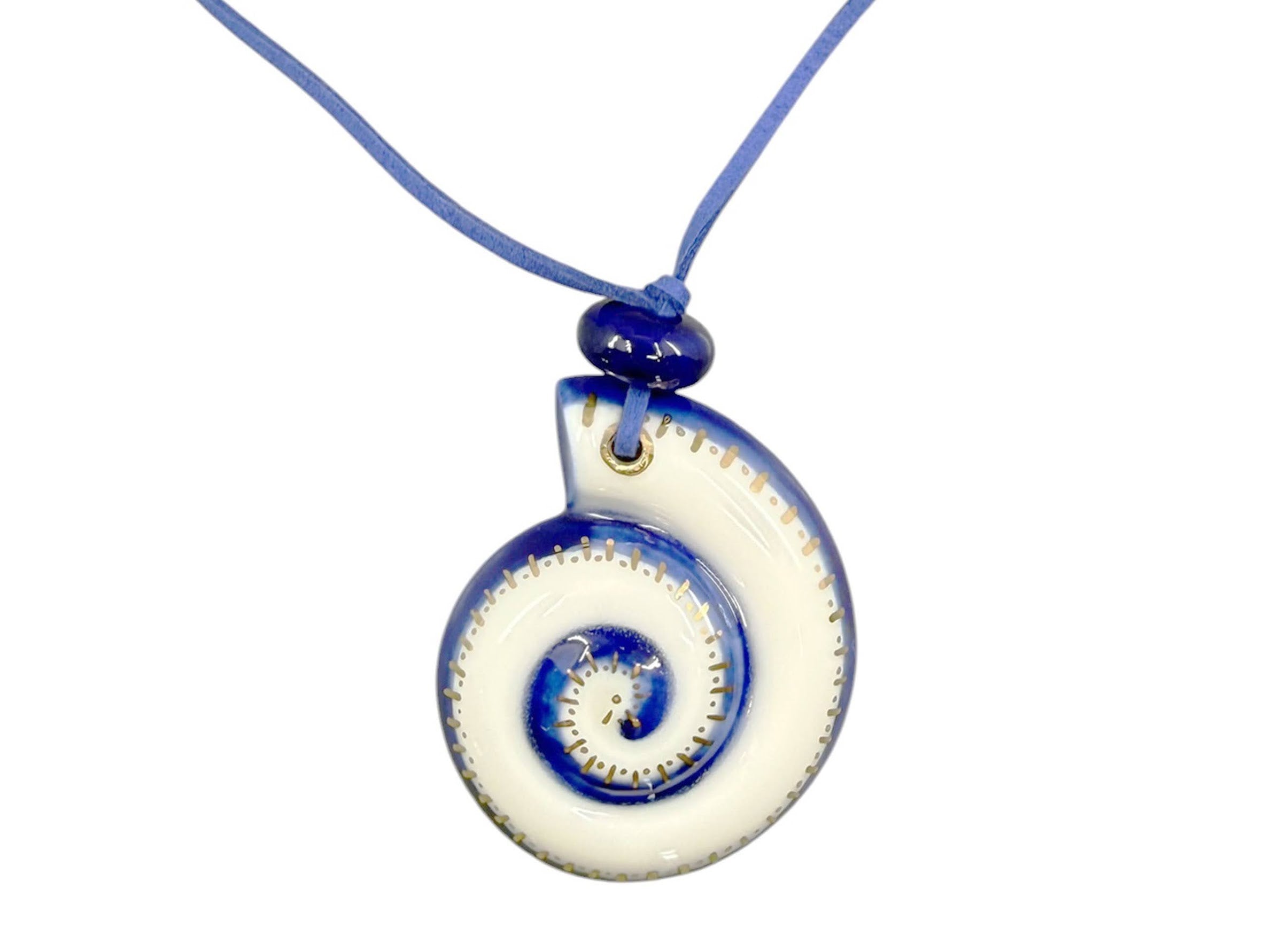 Large White and Blue Swirl Ammonite Charm Necklace