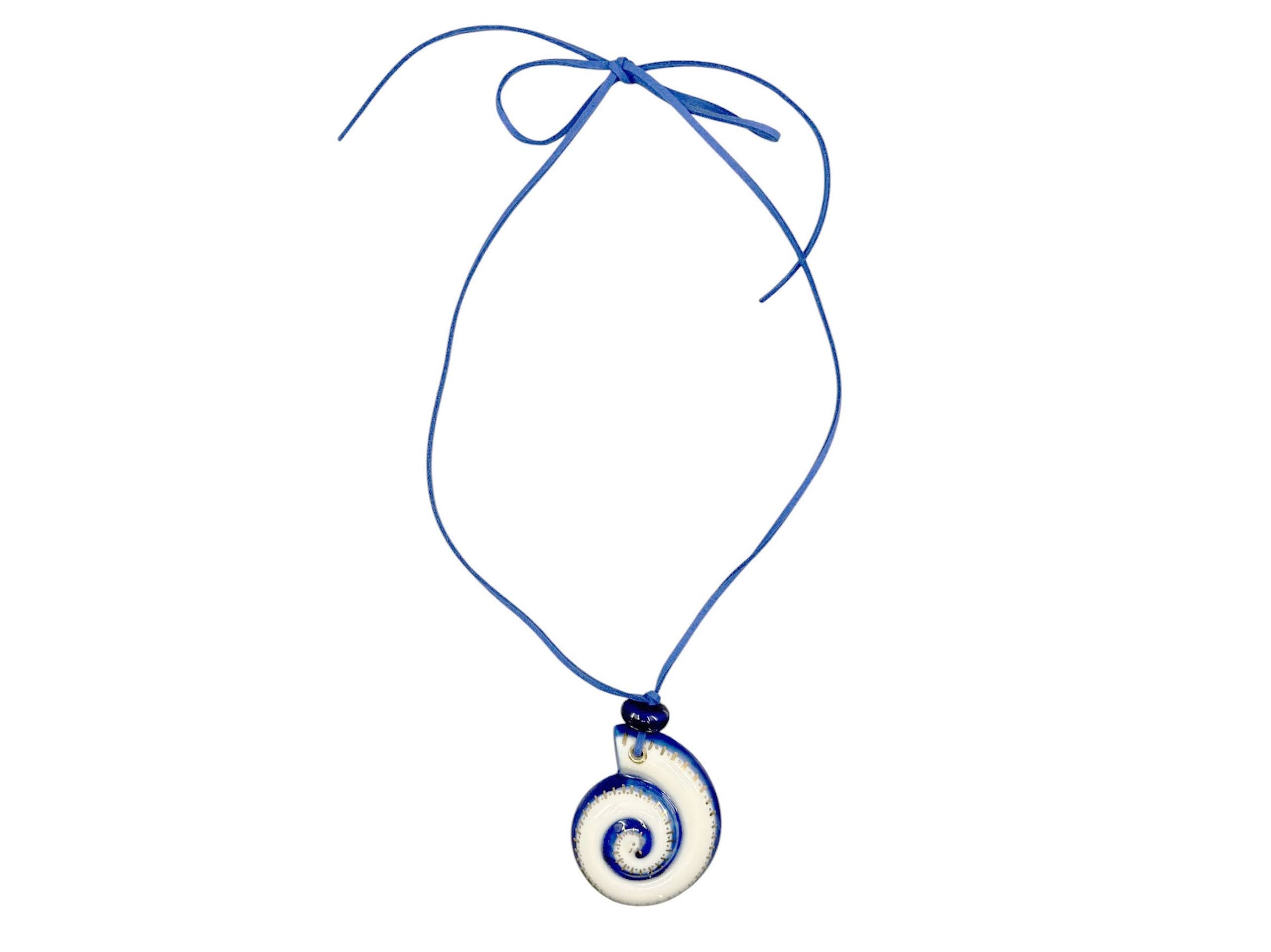 Large White and Blue Swirl Ammonite Charm Necklace