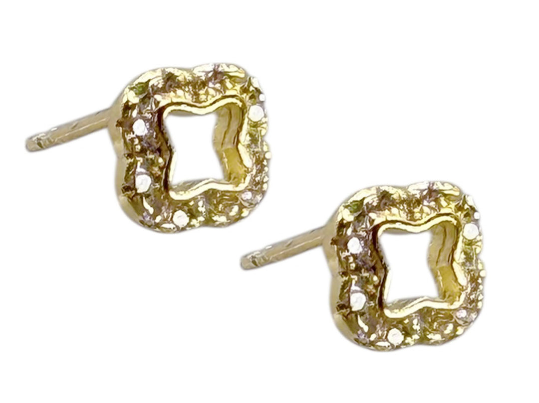 Gold Clover Stud Earrings with CZs