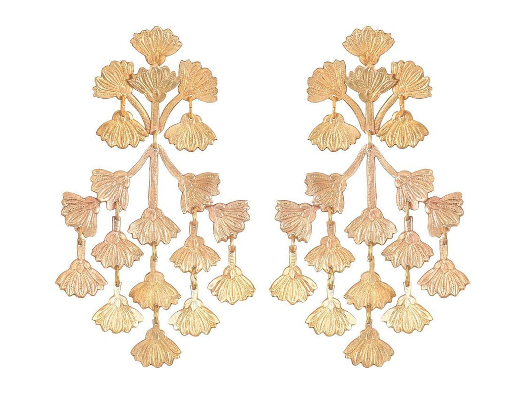 Brass Drop Earrings with Mimosa Blossoms