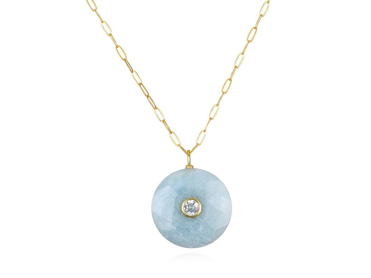 Faceted Aquamarine and Topaz Charm Necklace