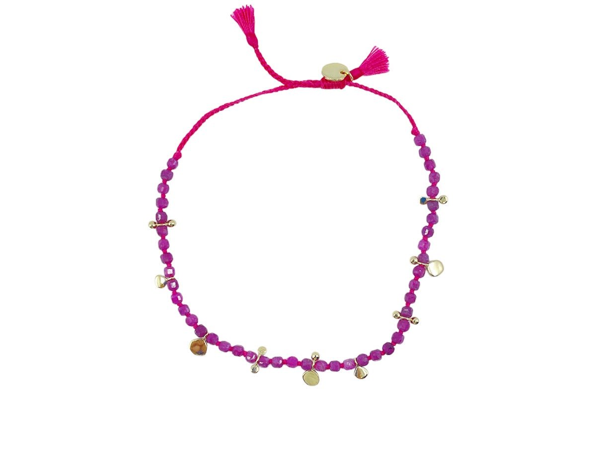 Gold Bracelet with Discs and Red Beads