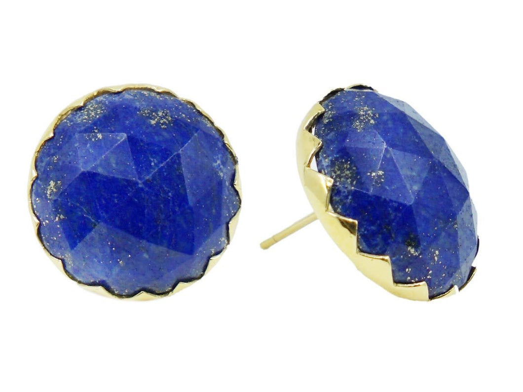 18k Large Blue Lapis Button Earrings