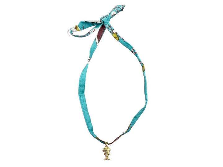 Blue Fabric Necklace/Bracelet with Fish Charm