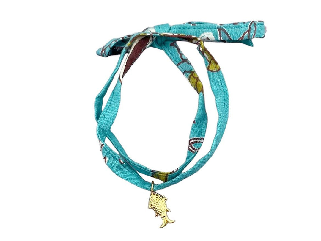 Blue Fabric Necklace/Bracelet with Fish Charm