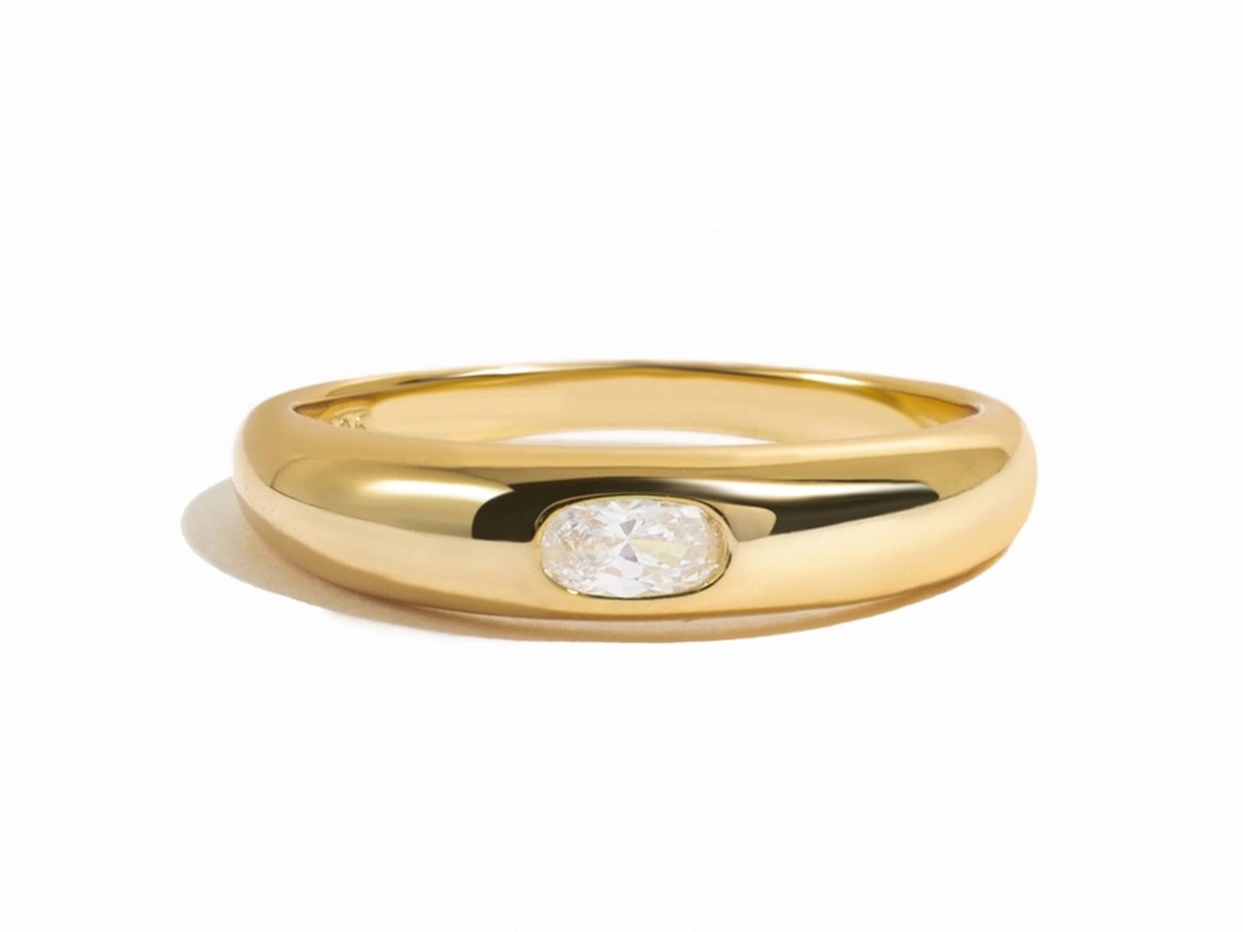 Thin Gold Band with Oval CZ