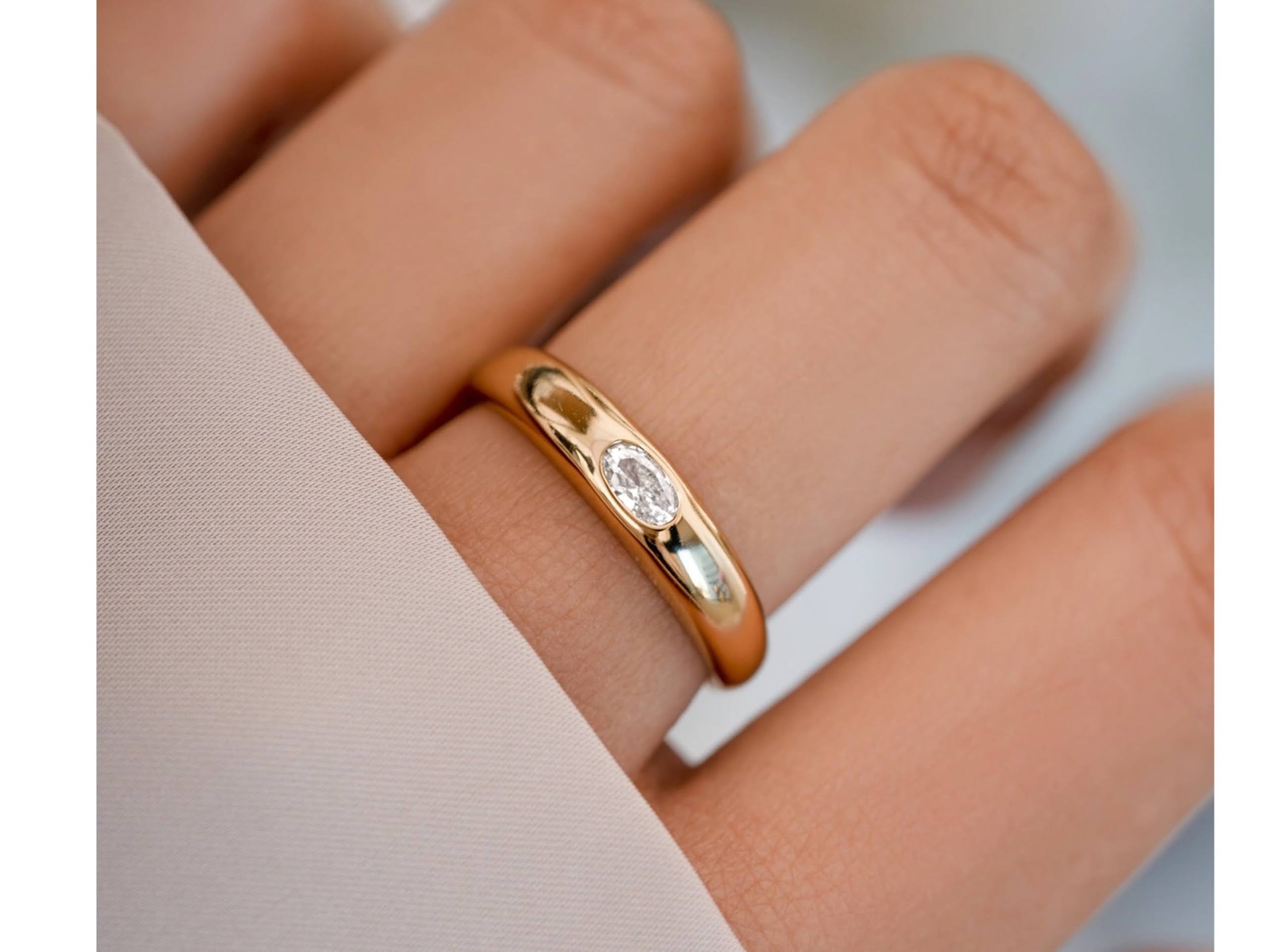 Thin Gold Band with Oval CZ