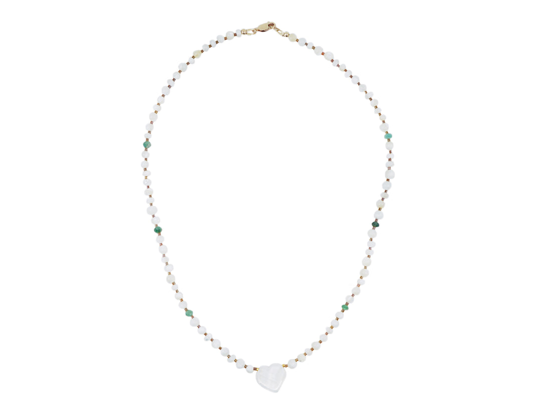MOP and Emerald Necklace with Heart