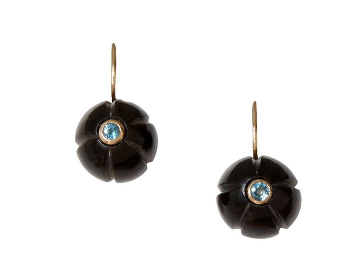 14k Dark Brown Horn Pumpkin Earrings with Diamonds