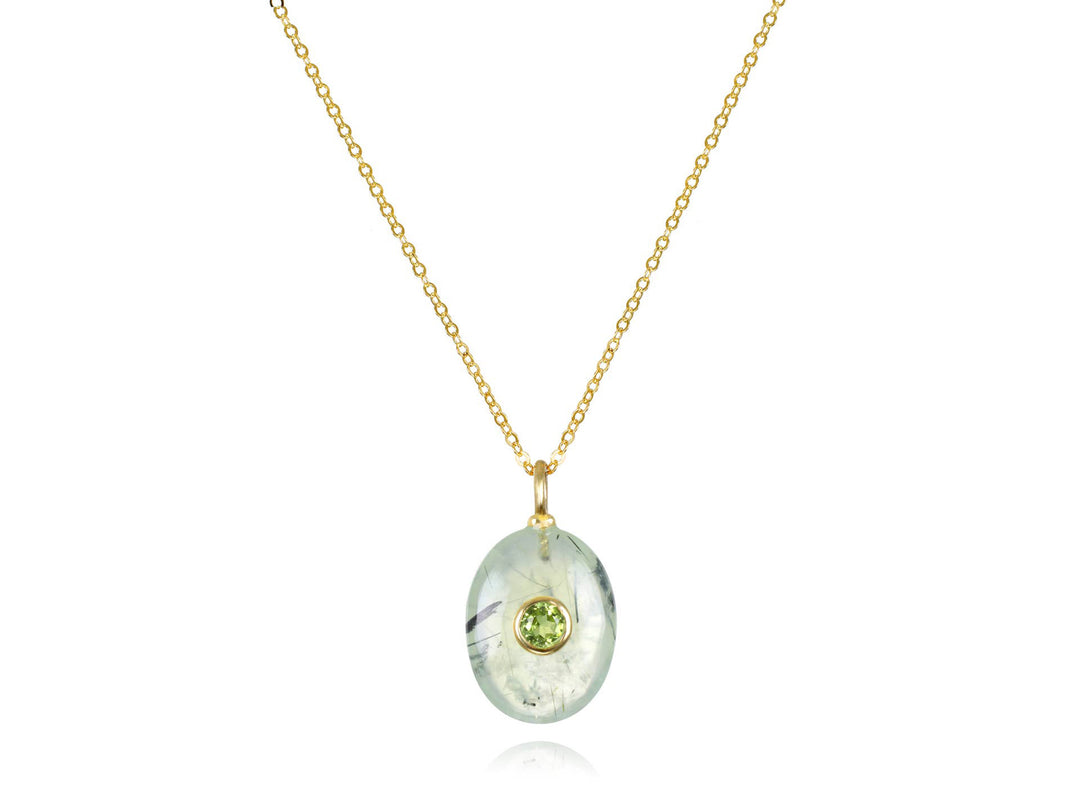 Prehnite and Peridot Oval Charm Necklace