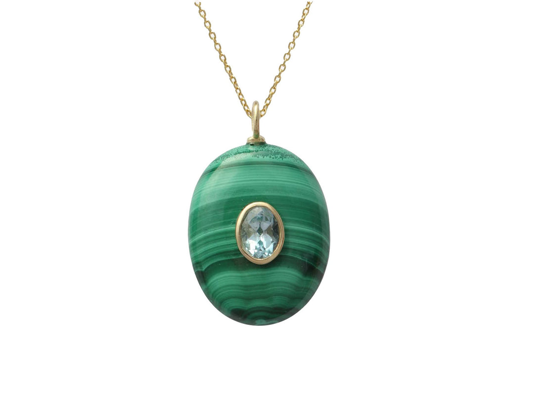 Oval Malachite and Blue Topaz Charm Necklace