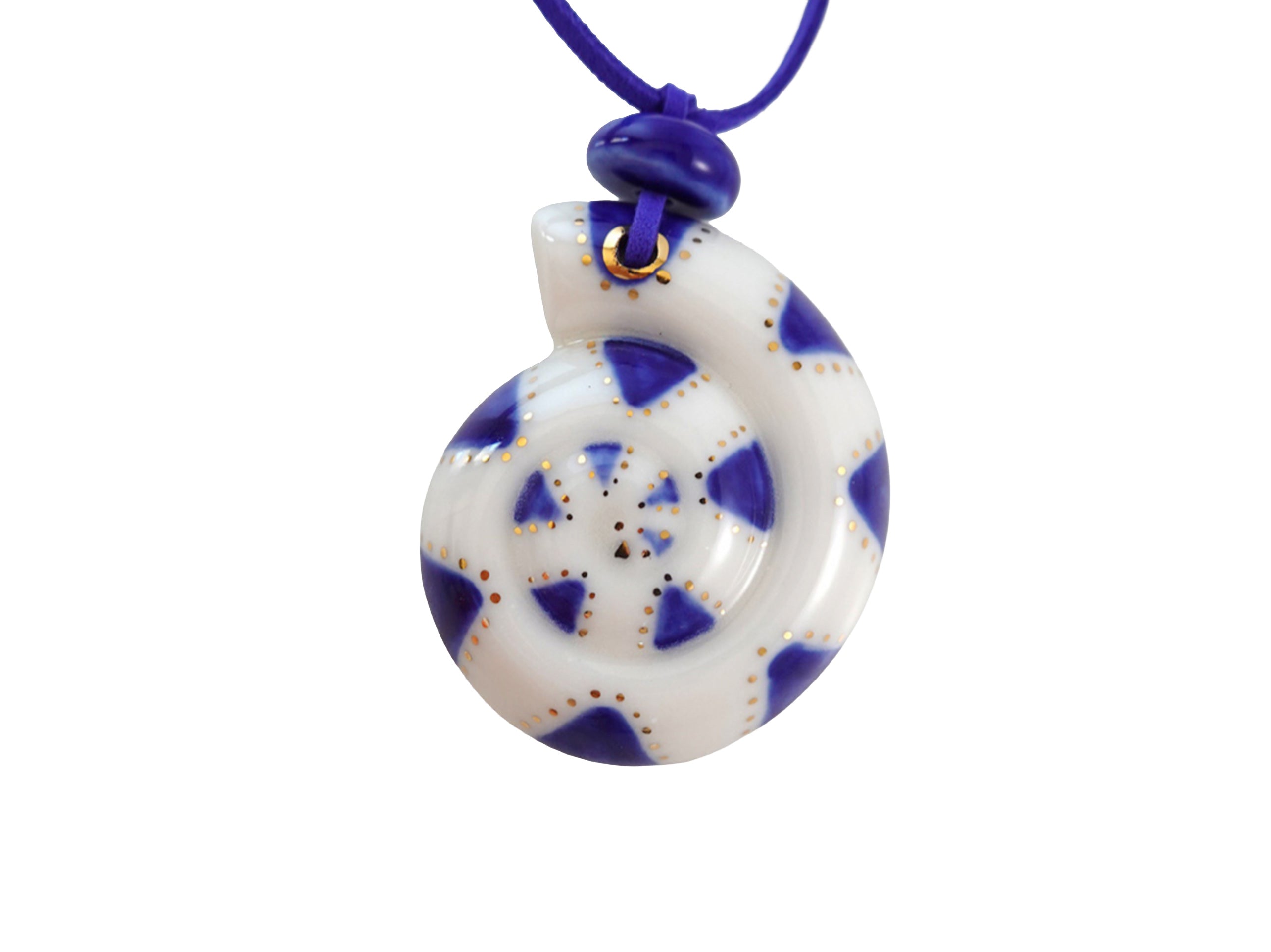 Large White and Blue Triangle Ammonite Charm Necklace