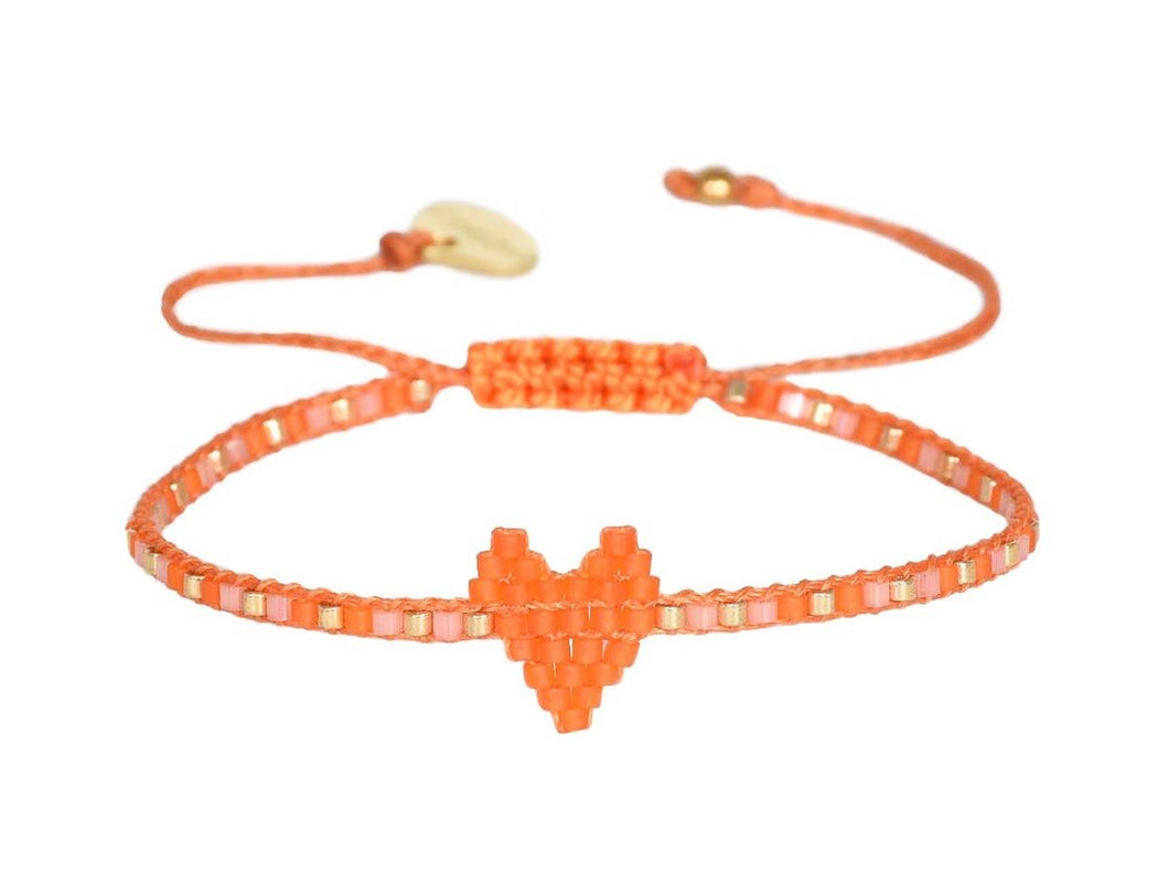 Adjustable Orange and Gold Heart Bracelet