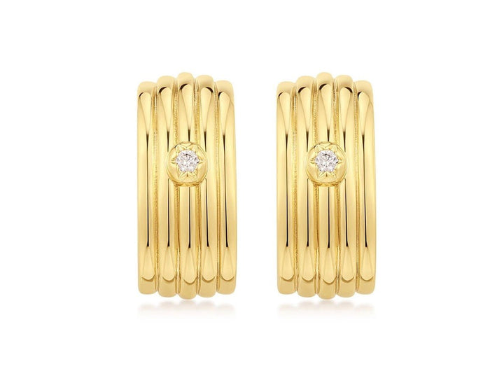 Gold Ridged J-Shaped Studs with CZs