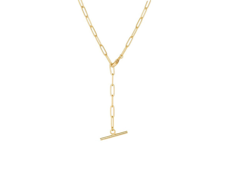 Gold Paperclip Chain Lariat Necklace