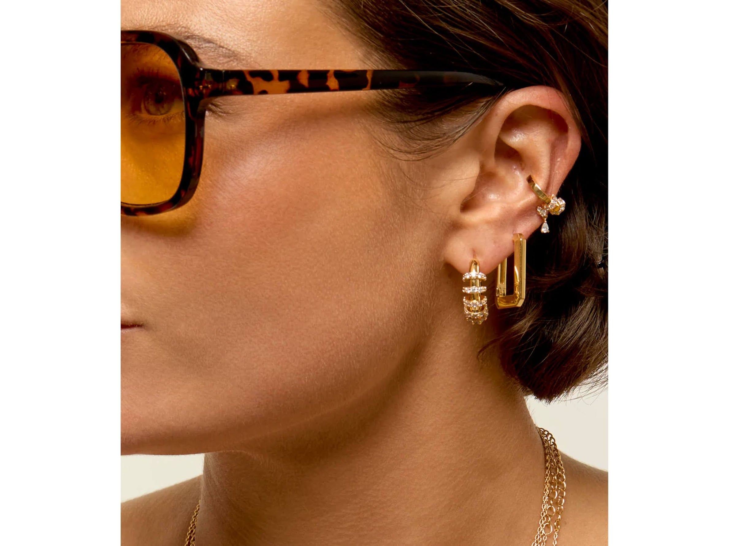 Gold Hoop Earring with CZ Discs