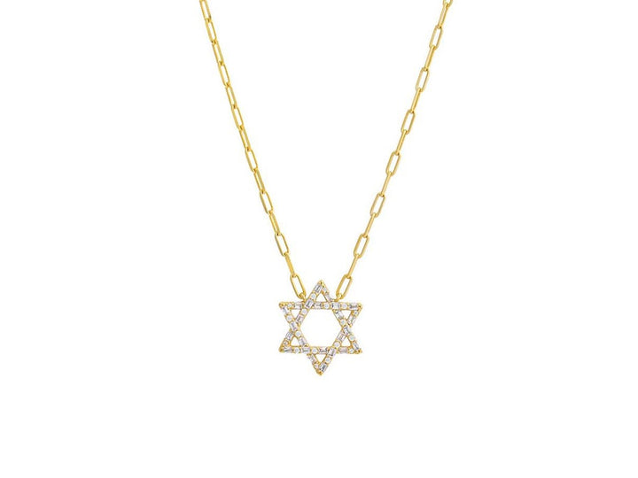 Gold and Baguette CZ Star of David Necklace