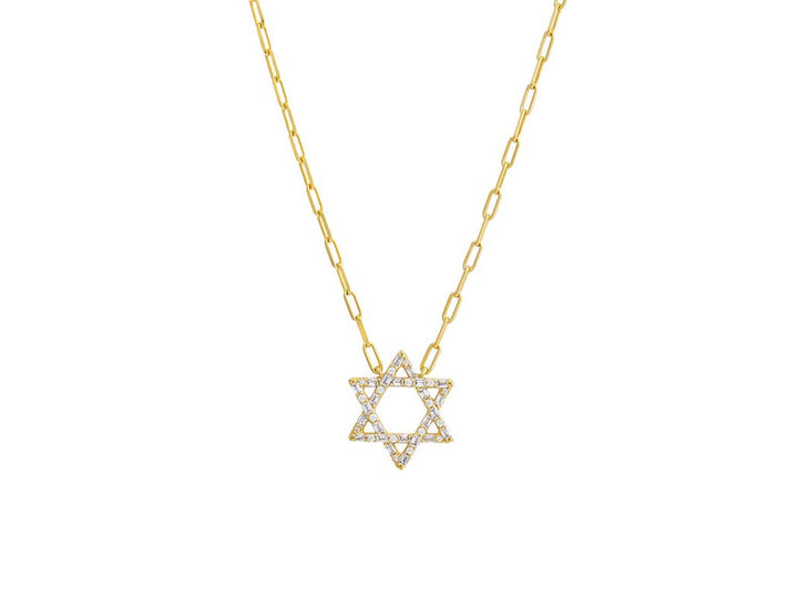 Gold and Baguette CZ Star of David Necklace