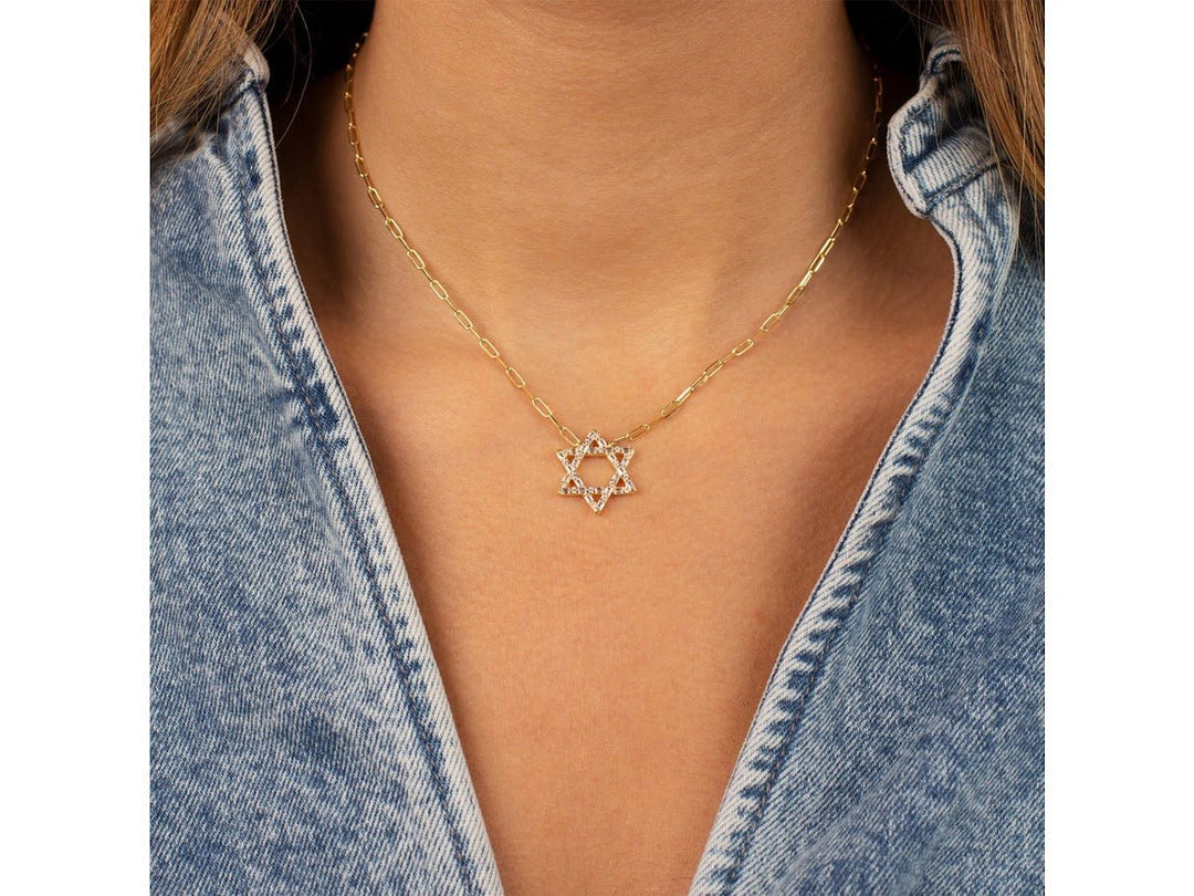 Gold and Baguette CZ Star of David Necklace