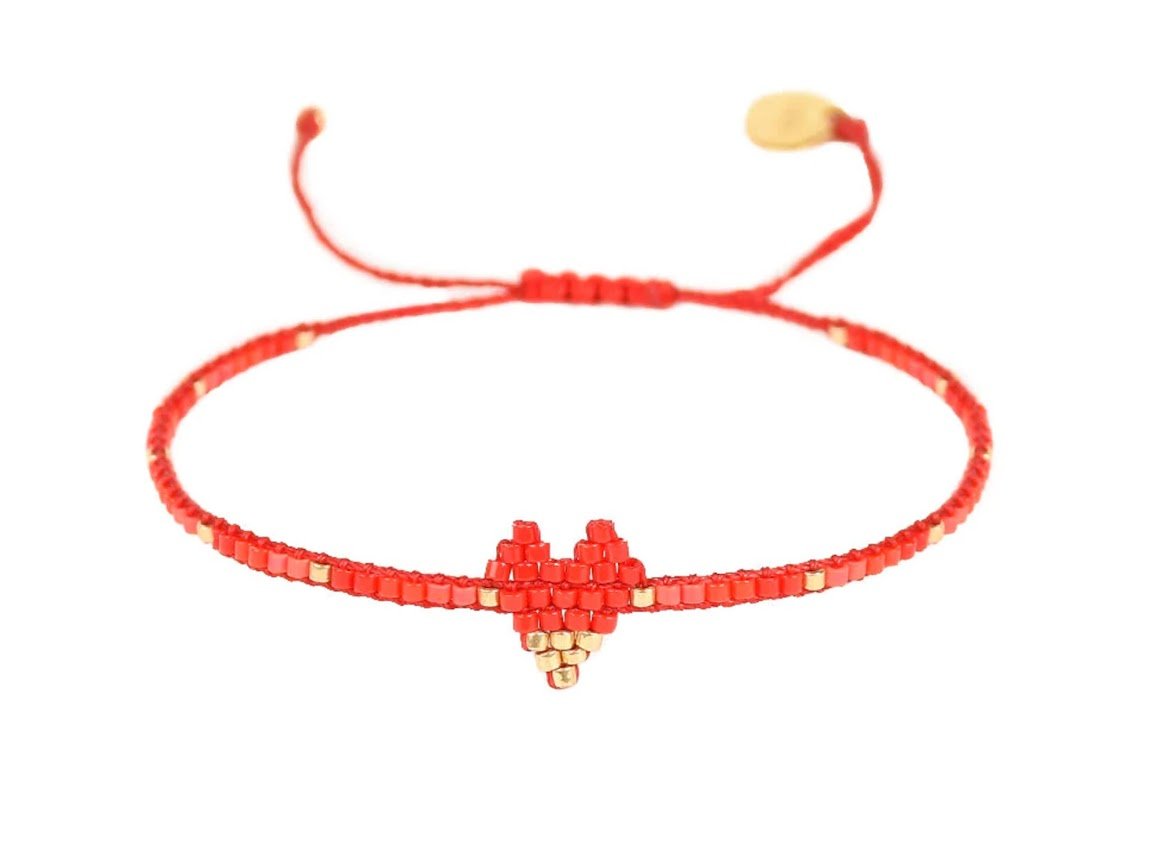 Red and Gold Beaded Heartsy Bracelet