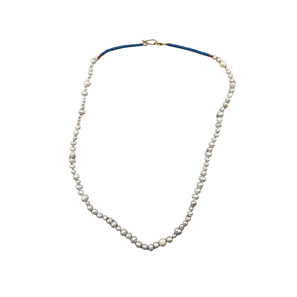 9k Multi Sized Freshwater Pearl Necklace with Blue Silk Cord