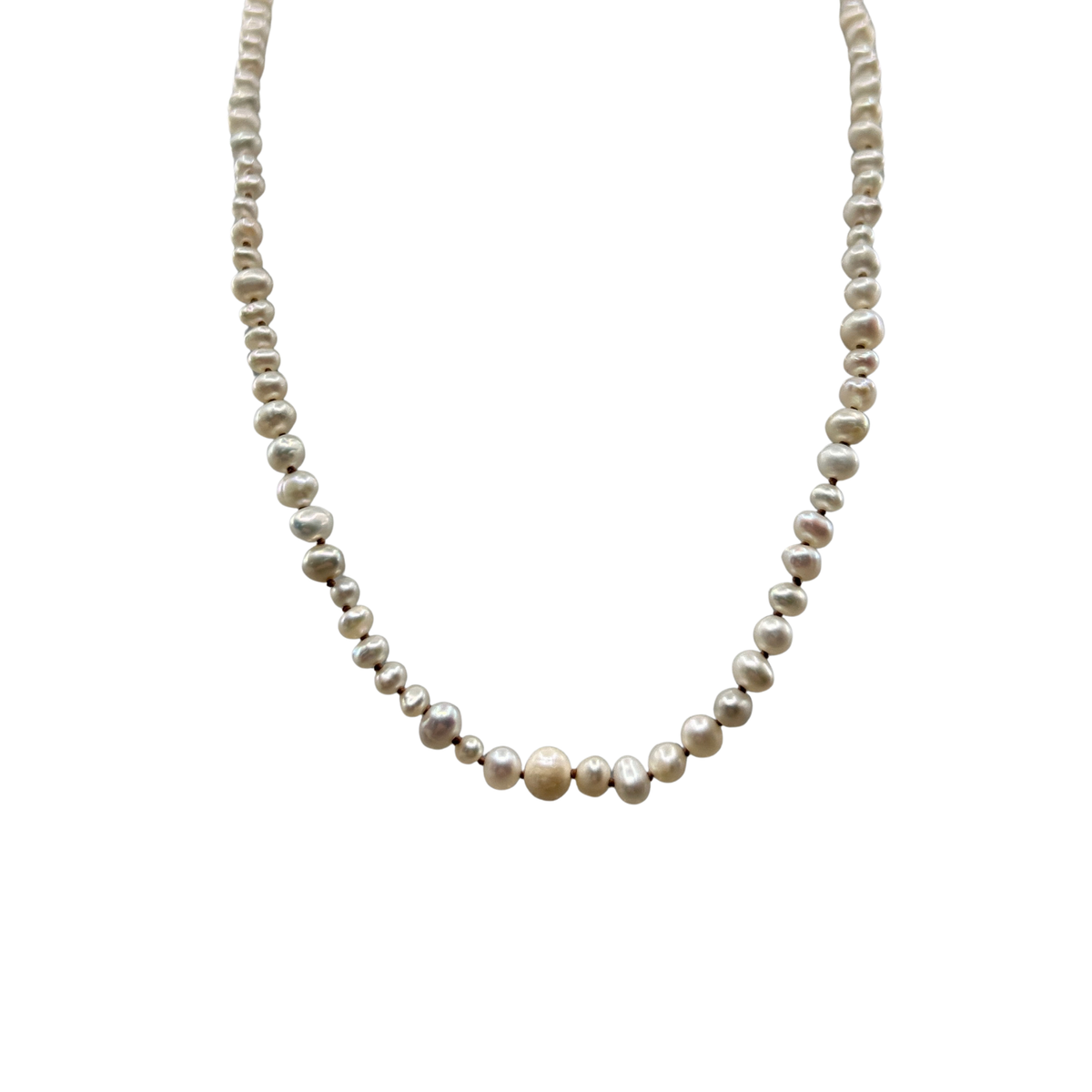 9k Multi Sized Freshwater Pearl Necklace with Blue Silk Cord
