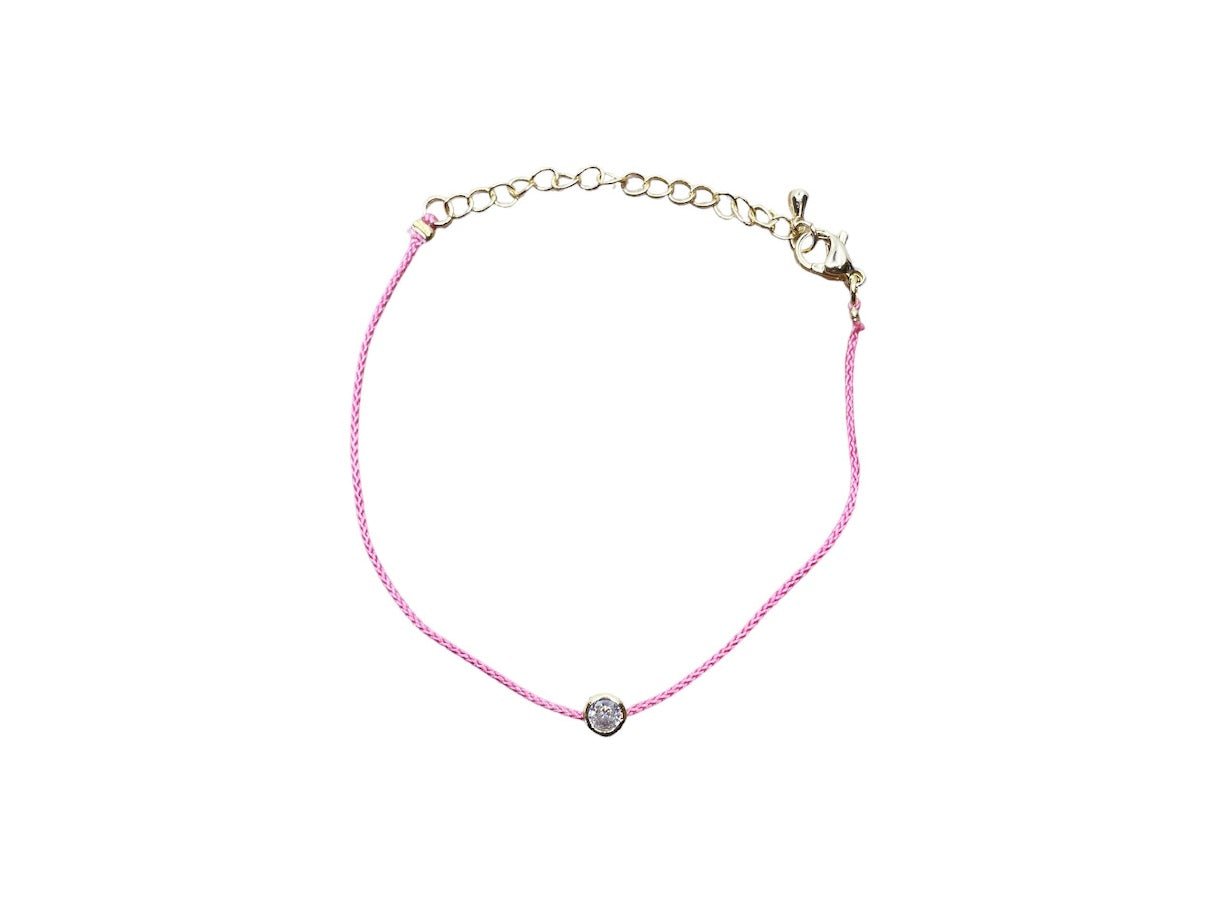 Hot Pink Woven Bracelet with Bezel Set CZ