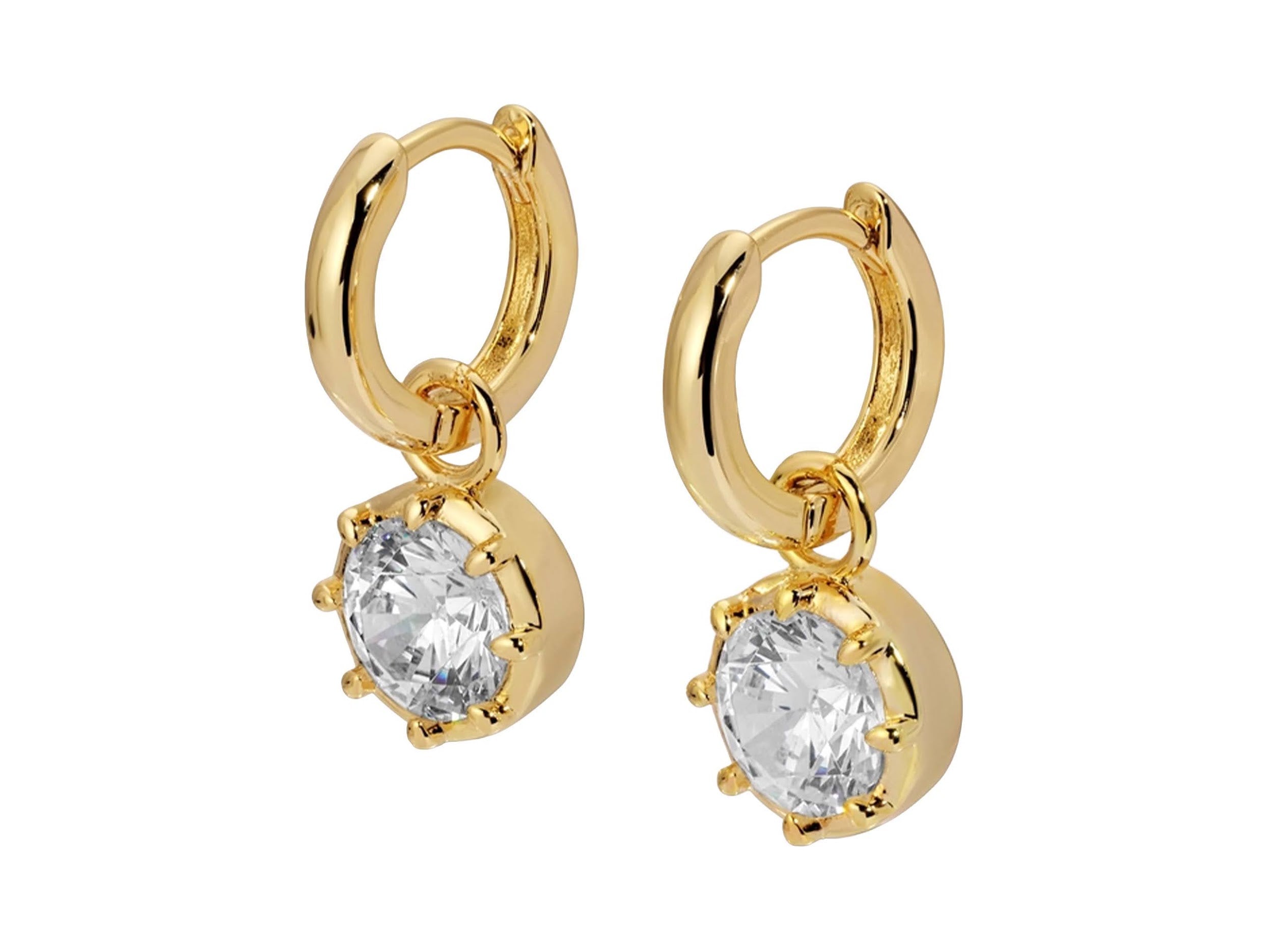 Gold Huggie Hoops with Prong-Set CZs