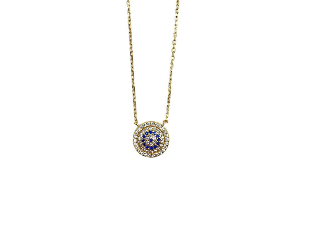 Gold Round Abstract Evil Eye Necklace